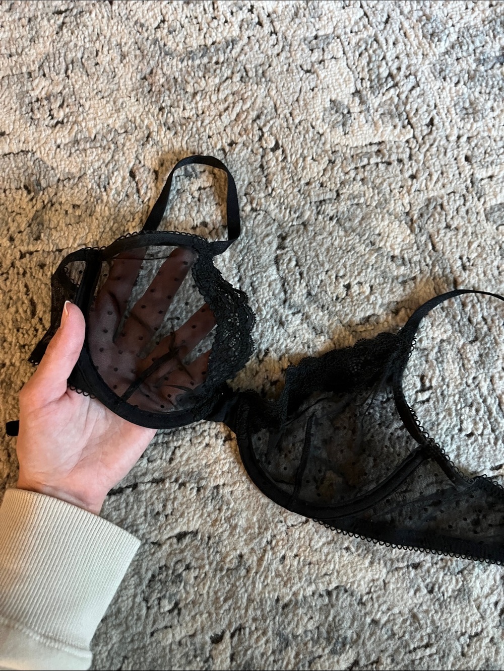 Victoria secret tease black sheer polka dot bra
